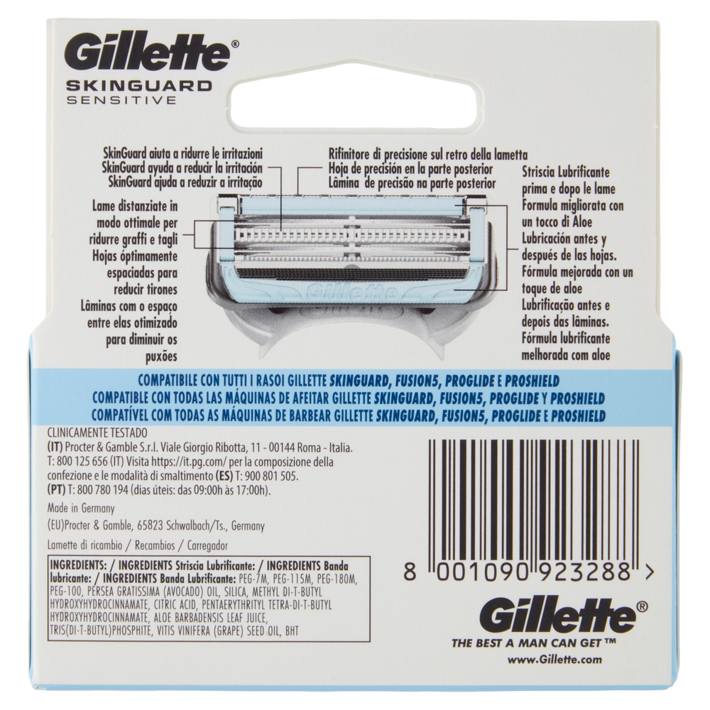 Gillette Lamette Rasoi Uomo SkinGuard Sensitive per Rasoio a 2 Lame, Confezione da 4 Lamette Barba